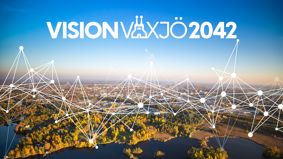 Vision Växjö 2042 med vy över Växjö och Helgasjön